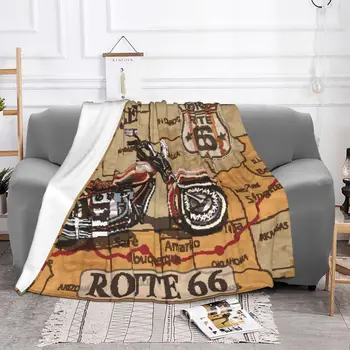 Ретро мотоциклетное одеяло Route 66 с фланелевым принтом в крутом стиле, портативные теплые пледы для постельных принадлежностей, покрывала для постельных принадлежностей на открытом воздухе