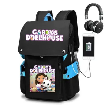 Кукольный домик Габби Черные сумки для мальчиков и девочек Школьные сумки для подростков Сумки для отдыха Детские рюкзаки Сумки с мультяшным принтом
