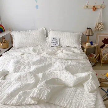 Летнее стеганое одеяло с корейскими оборками, Мягкие, приятные для кожи, плиссированные одеяла принцессы, комплект тонкого одеяла или одно одеяло