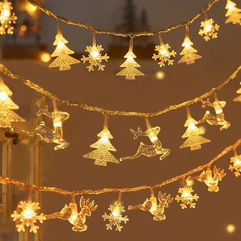 Светодиодные рождественские гирлянды, Гирлянда со снежинками и звездами на батарейках, Сказочные огни, Водонепроницаемое украшение для рождественской вечеринки в помещении и на открытом воздухе