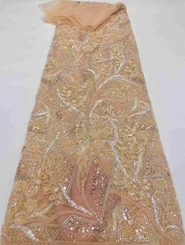 Кружевная ткань в нигерийском стиле с блестками, расшитая бисером, Роскошная Дубайская тюлевая вышивка, Африканская кружевная ткань для вечернего платья, свадебные ткани