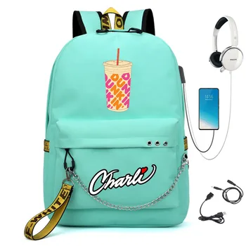 Модные креативные студенческие школьные сумки Charli D'amelio USB с принтом Унисекс, Оксфордский водонепроницаемый ноутбук, многофункциональные дорожные рюкзаки