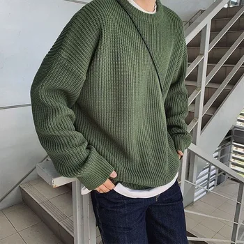 Модный осенне-зимний плюшевый утолщенный свободный пуловер с круглым вырезом, вязаный Универсальный повседневный однотонный топ Корейского производства.