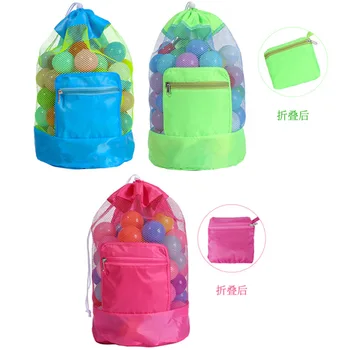 Складная пляжная сумка для игрушек, пляжная сумка для хранения, сумка-тоут, органайзер для игрушек, сетка для хранения мелочей, рюкзак на шнурке, Пляжная сетчатая сумка