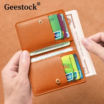 Geestock Новый маленький женский кошелек из искусственной кожи, короткий простой женский кошелек с кнопками, тонкая сумка для водительских прав, кредитных карт