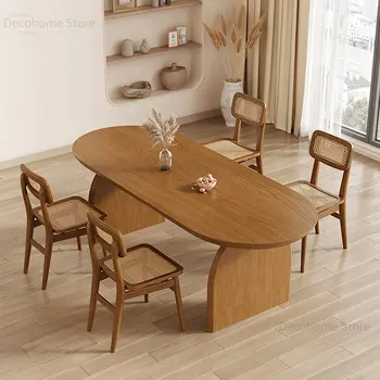 Малогабаритный обеденный стол из массива дерева скандинавской овальной формы, обеденные столы в японской гостиной, сочетание обеденных столов и стульев
