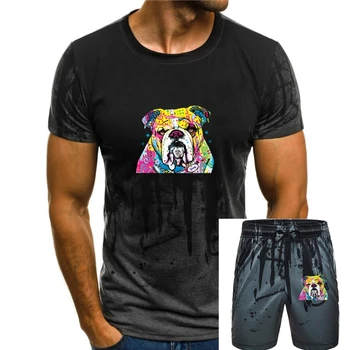 Повседневные футболки, топы в стиле хип-хоп, футболка S-2xl, неоновая мужская футболка с английским бульдогом, черная
