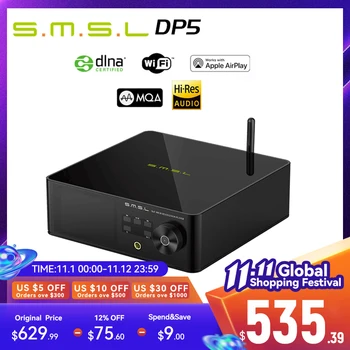 SMSL DP5 ES9038Pro MQA Сетевой Музыкальный плеер с Полным декодированием Потоковое Воспроизведение DSD256 С Усилителем для наушников Bluetooth Player