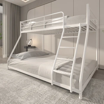 Простая белая двойная металлическая двухъярусная кровать с удобными ромбовидными перекладинами, простая в сборке, для детской спальни