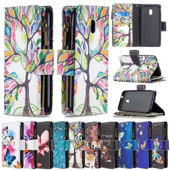 Чехол C1 plus для Nokia C1 Plus, кожаный бумажник с застежкой-молнией, откидной чехол для телефона с рисунком фиолетовой бабочки, дерева, цветка и слона