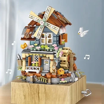 Новый классический дом с Ветряной мельницей Loz, Музыкальная Шкатулка, Строительный блок, Игрушка, Собранный из мелких частиц кирпич, Креативный подарок Девушке на День Рождения
