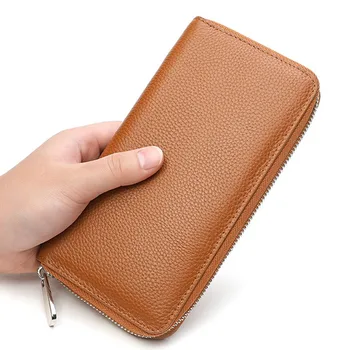 Женский длинный кошелек из натуральной кожи на молнии Большой емкости для хранения телефона с несколькими картами, кошелек для монет, мужской деловой клатч