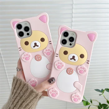 3D Милый Мультяшный Розовый Медведь Мягкий Силиконовый Чехол для iPhone 14 13 11 12 Pro Max Mini XS XR X 6 6s 8 7 Plus 5 5s SE 2020 2022 Чехол