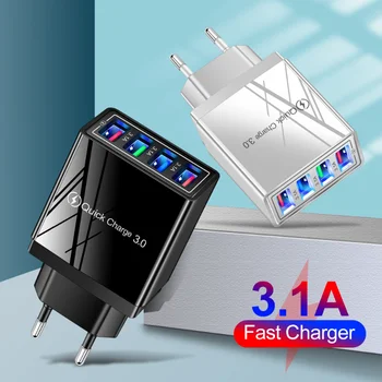 USB-зарядное устройство Quick Charge 3.0, 4 порта, телефонный адаптер для планшета Huawei iPhone 12 xiaomi, портативное настенное мобильное зарядное устройство, быстрое зарядное устройство