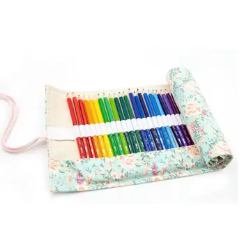 Пенал с 12/24/36/72 отверстиями, переносная холщовая сумка для ручек, студенческая художественная сумка для карандашей с цветами для девочек и мальчиков