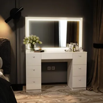 Ember Interiors Valentina Современный туалетный столик, светильники для спальни, окрашенный в белый цвет