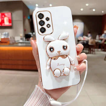 Складная подставка с милым мультяшным кроликом для Samsung Galaxy A53 5G, чехол для телефона с ремешком, роскошное покрытие