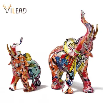 Скульптура Слона с граффити Vilead, Статуя животного из смолы, Статуэтки современного поп-стрит-арта, украшение дома, гостиной, интерьера.
