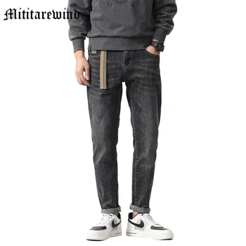 Осенне-зимние стрейчевые джинсы полной длины, прямые джинсовые брюки для мужчин, черный приталенный дизайн, винтажный Хай-стрит в корейском стиле