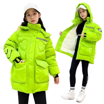 2023 детская Зимняя куртка Для девочек с ярким принтом в виде Сердца, Утепленное зимнее пальто для девочек, Пуховик С капюшоном, Зимние Куртки для девочек, Верхняя одежда от 5 до 14 лет