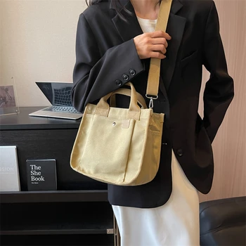 Японская ретро простая универсальная однотонная холщовая сумка через плечо большой емкости, Корейская маленькая сумка для женщин