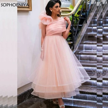 Новое поступление Розовых вечерних платьев на одно плечо, короткие вечерние платья А-силуэта в Дубае, арабские вечерние платья, праздничные платья Abendkleider