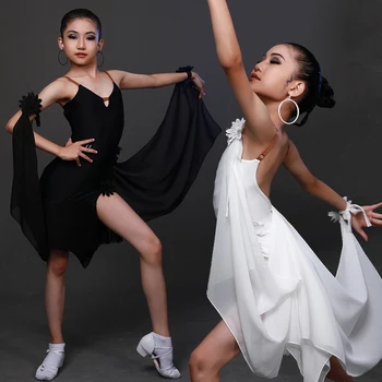 2023 Платье для латиноамериканских танцев для девочек, высококачественная одежда для занятий латиноамериканскими танцами на бретелях с плавающими рукавами, одежда для занятий Чача Румба, DN15518