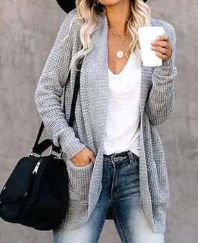 Свитер с изогнутой планкой и большим карманом, новый хит продаж 2023, модный женский длинный свитер