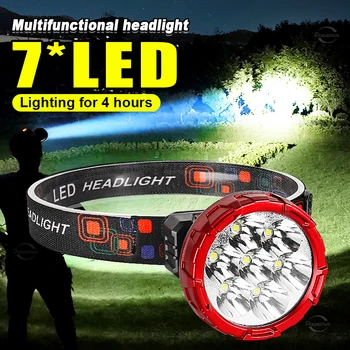 7 * Светодиодных съемных мощных налобных фонарей, перезаряжаемых через USB, головной фонарик для кемпинга, фара для рыбалки, встроенный аккумулятор
