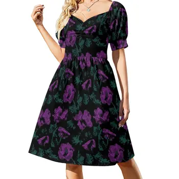 Фиолетовые цветы на черном фоне Платье женская одежда вечернее платье женское