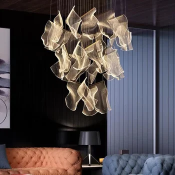 Современная светодиодная люстра для гостиной роскошный домашний декор подвесной акриловый светильник дизайн лестницы подвесной светильник