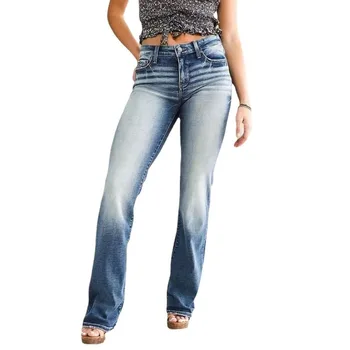 OL Элегантные расклешенные джинсы для женщин 2023, винтажные джинсовые брюки с высокой талией, уличная одежда Y2K INS
