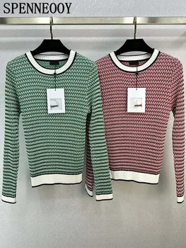SPENNEOOY/ Весенне-осенние модные трикотажные пуловеры Tencel, женские повседневные свитера зеленого цвета с круглым вырезом и длинным рукавом