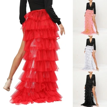 Женская фатиновая юбка макси-длины, свадебная вечеринка, коктейльная повязка, сетчатая верхняя юбка