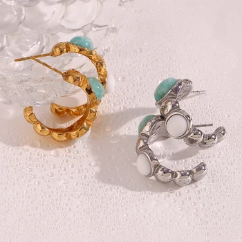 Минималистичные овальные серьги-кольца из белого нефрита с камнем Тяньхэ, золотисто-серебристого цвета, серьги из нержавеющей стали для женщин 2023 г.