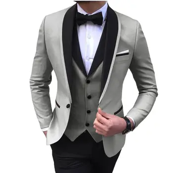 2023 Модные Повседневные Комплекты деловых свадебных формальных блейзеров для мужчин, 3 шт. / Мужской Приталенный костюм с шалью, пиджак, брюки, жилет