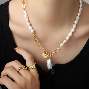 Ожерелье из позолоченного жемчуга в стиле барокко Французская мода не выцветающее ожерелье