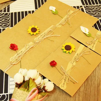 5шт Mu light труба творческий DIY ретро крафт-бумага ручной работы сухоцветы открытка на день матери день рождения открытка на День Святого Валентина