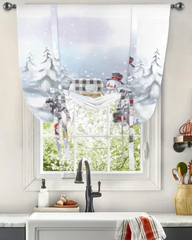 Рождественский грузовик, подарок в виде Снеговика, Оконные шторы, Подвязные шторы для кухни, гостиной, Регулируемые шторы с карманами