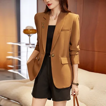 2023 Весна Осень Серый Маленький пиджак в корейском стиле для женщин, Новый модный костюм для отдыха, сшитый на заказ, женский блейзер
