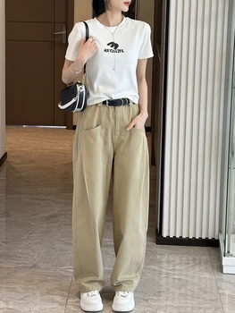Летний повседневный брючный костюм 2023 года, Корейские женские топы и брюки, комплект из двух предметов, базовая модная одежда с коротким рукавом
