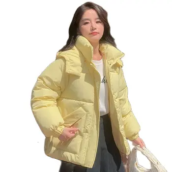 Модная хлопчатобумажная куртка с капюшоном, женская одежда с хлопковой подкладкой, новинка 2023 года, Зимнее утолщенное Свободное повседневное хлопчатобумажное пальто, парка Женская