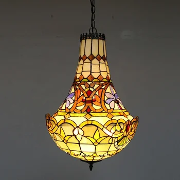 LongHuiJing 16-дюймовая люстра Тиффани в стиле барокко, потолочный светильник с цветным витражным абажуром, подвесной светильник для ресторана