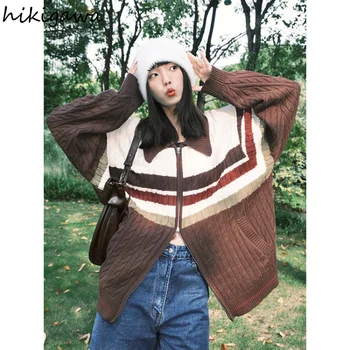 Уличная одежда, женские свитера, куртки, повседневные топы оверсайз в винтажном стиле на молнии, модный Корейский вязаный кардиган Sueter Mujer