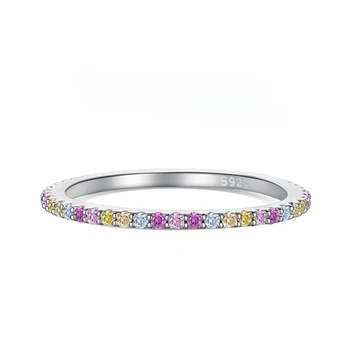 TKJ Разноцветные кольца из стерлингового серебра 925 пробы CZ 2 мм, наращиваемые кольца для женщин, модные обручальные кольца, бесплатная доставка