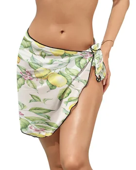 Акварельные женские короткие саронги с фруктами лимона, купальники, пляжное бикини, прозрачная юбка, шифоновый шарф, накидки для купальников