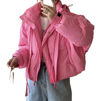 Новая зимняя одежда 2023, Женская Корейская куртка с капюшоном и утолщенной подкладкой, модное Женское Однотонное Свободное повседневное пальто