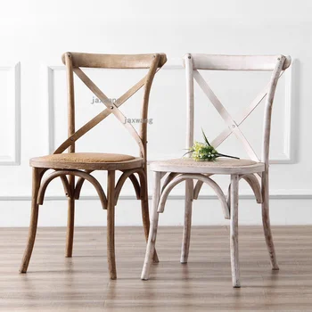 Ретро стул из массива дерева, обеденные стулья, американский уличный эргономичный стул со спинкой из ротанга, одноместный стул, мебель для балкона Nordic Stoelen YX
