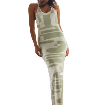 CINESSD 2023 Новое летнее сексуальное женское платье-футляр на бретельках с принтом и открытой спиной, вязаное сексуальное платье-футляр, длинное платье