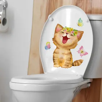 Стильная наклейка на туалет, мультяшная наклейка на туалет, очаровательные наклейки на туалет в кошачьей тематике, Очаровательные узоры для ванной комнаты.